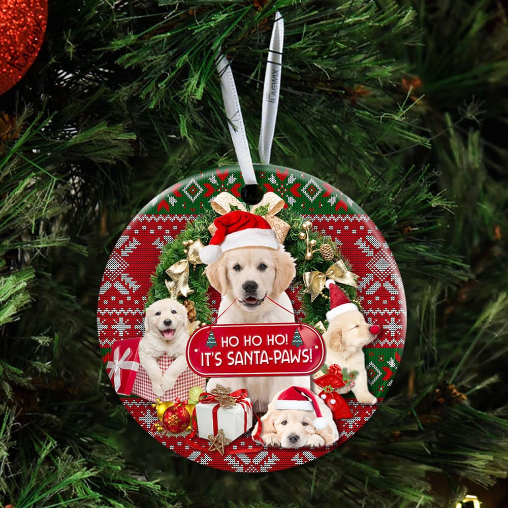 Golden Retriever Ho Ho Ho It�S Santa Paws Ceramic Circle Ornament Personalized Gifts