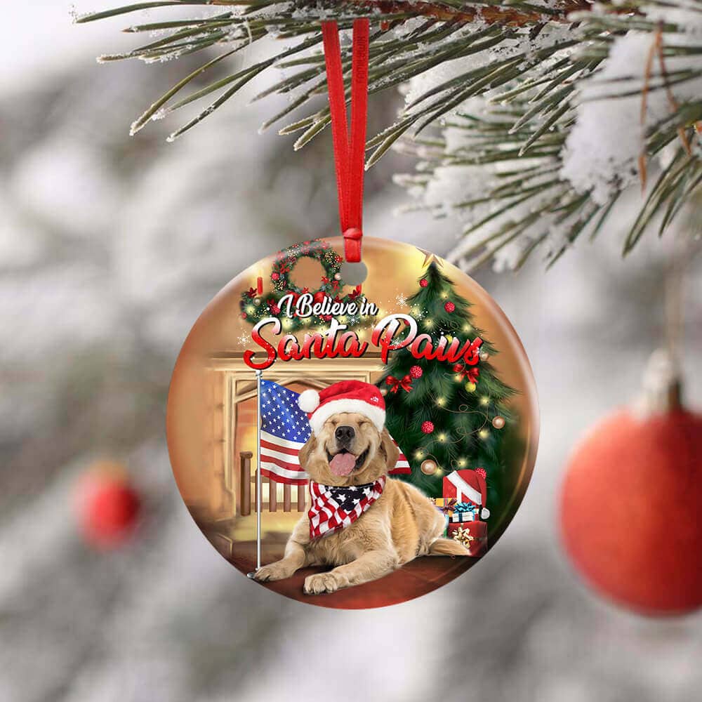 Golden Retriever Santa Paws Ceramic Circle Ornament Personalized Gifts