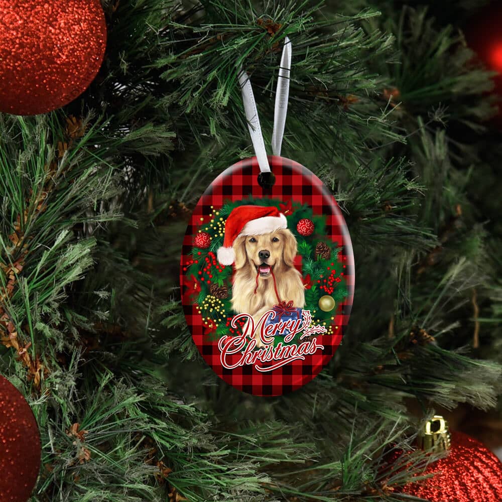 Golden Retriever Wreath Christmas Ceramic Star Ornament Personalized Gifts