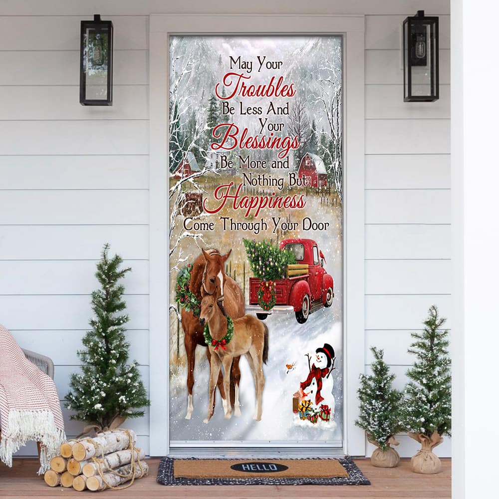 Happiness Come Through Your Door Christmas Horse Door Cover