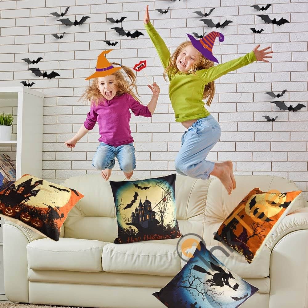 Inktee Store - Happy Halloween Decorative Throw Pillow Cover Cushion Case With Spider/Moon/Bat Personalized Gifts Image