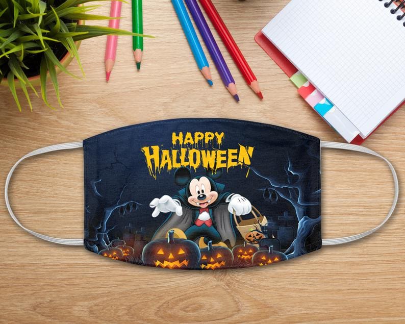 Happy Halloween Mickey In Dracula Costume Jack O Lantern Pumpkins Theme Disney Mouse Face Mask
