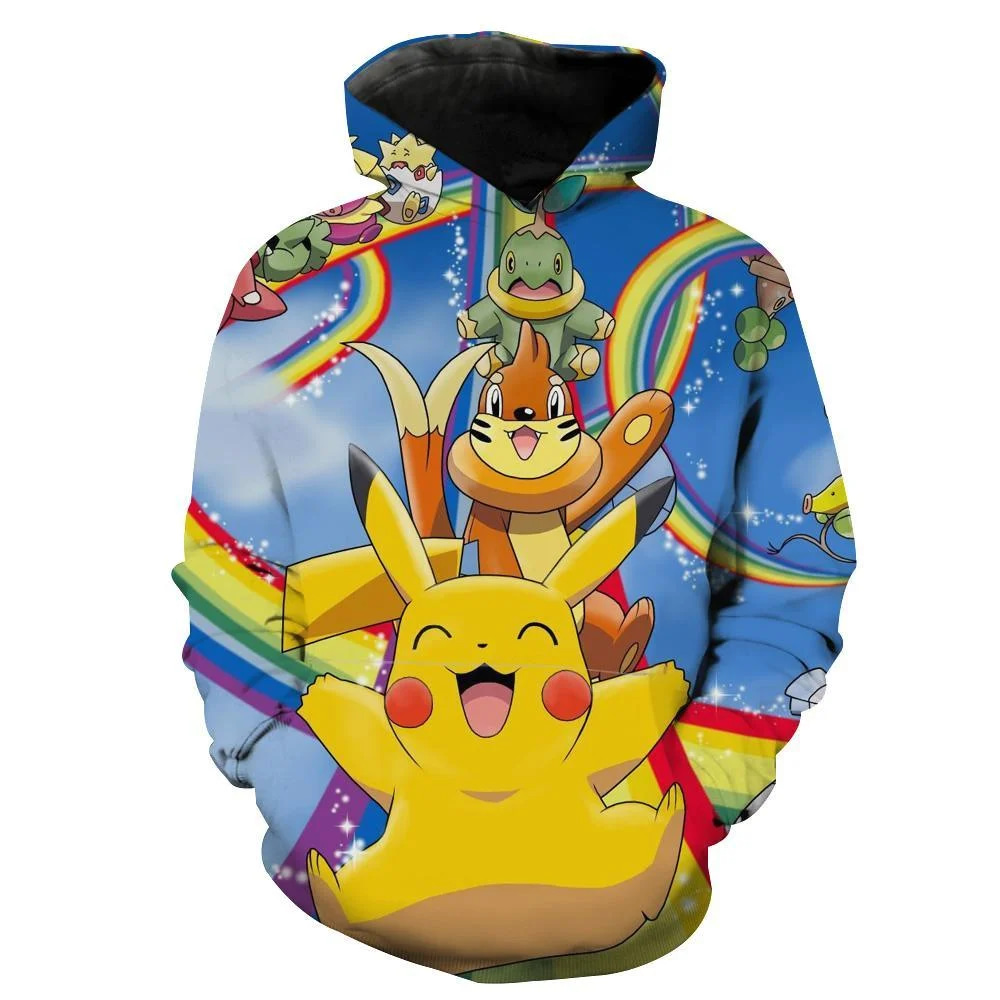 Happy Pikachu Pokemon Pikachu Rainbow Hoodie 3D