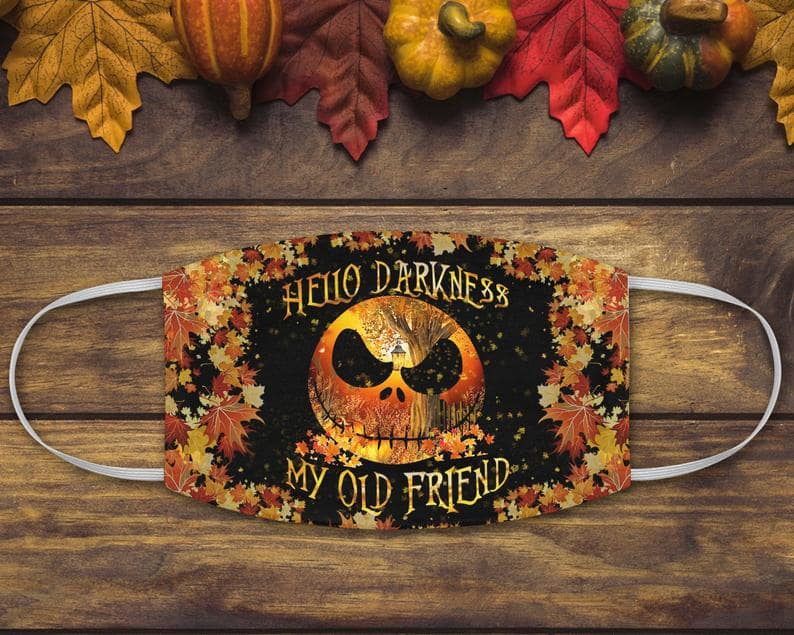 Hello Darkness My Old Friend Jack Skellington Fabric Autumn Leaves Pumpkin King Halloween Theme Nightmare Before Christmas Face Mask
