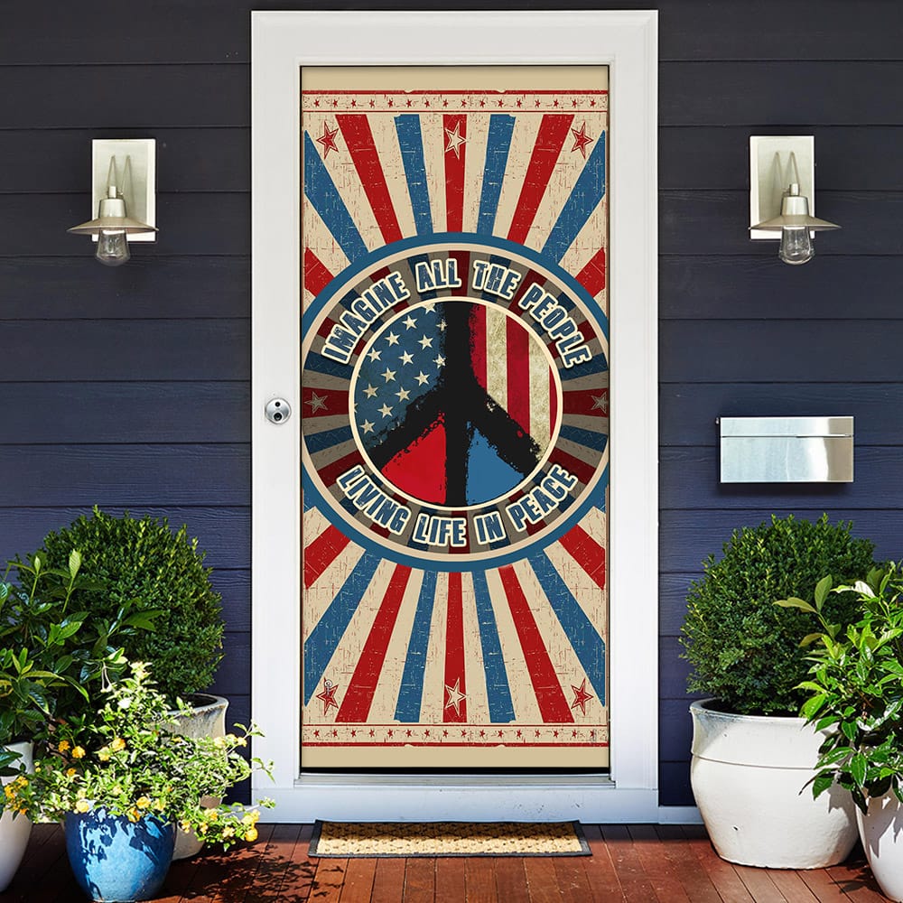 Inktee Store - Hippie Imagine All The People Living Life In Peace Door Cover Image