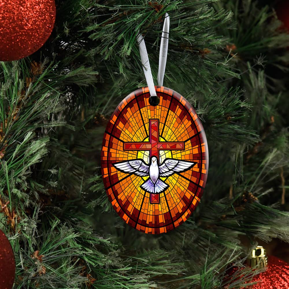 Holy Spirit Dove Christian Cross Ceramic Star Ornament Personalized Gifts