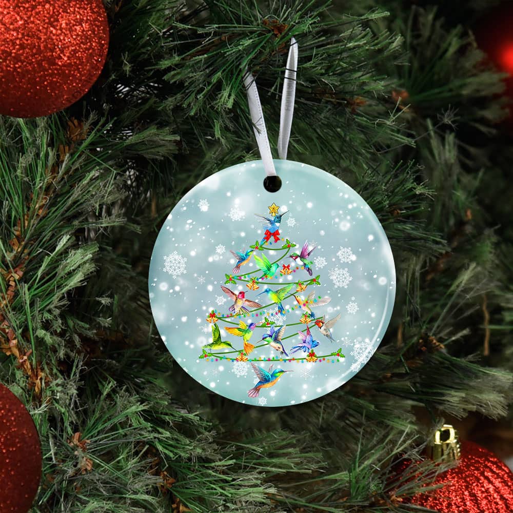 Hummingbird Christmas Tree Ceramic Circle Ornament Personalized Gifts