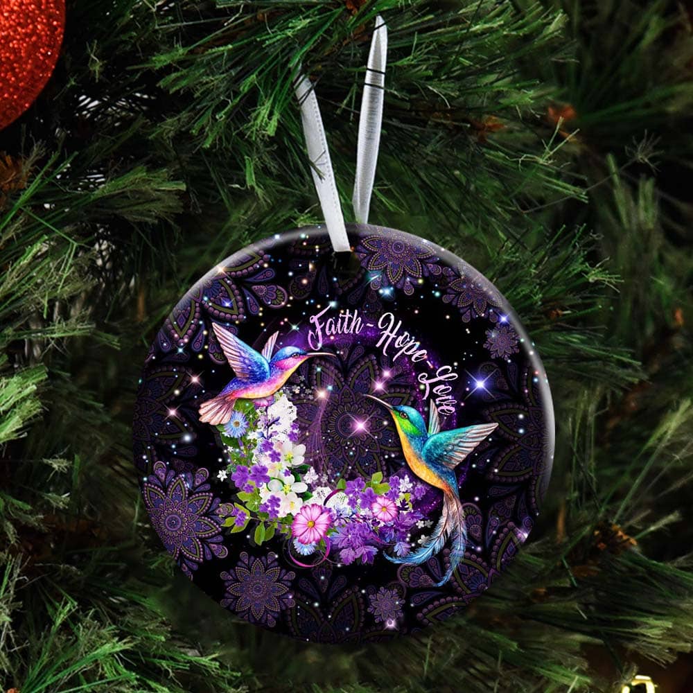 Hummingbird Faith Hope Love Ceramic Circle Ornament Personalized Gifts