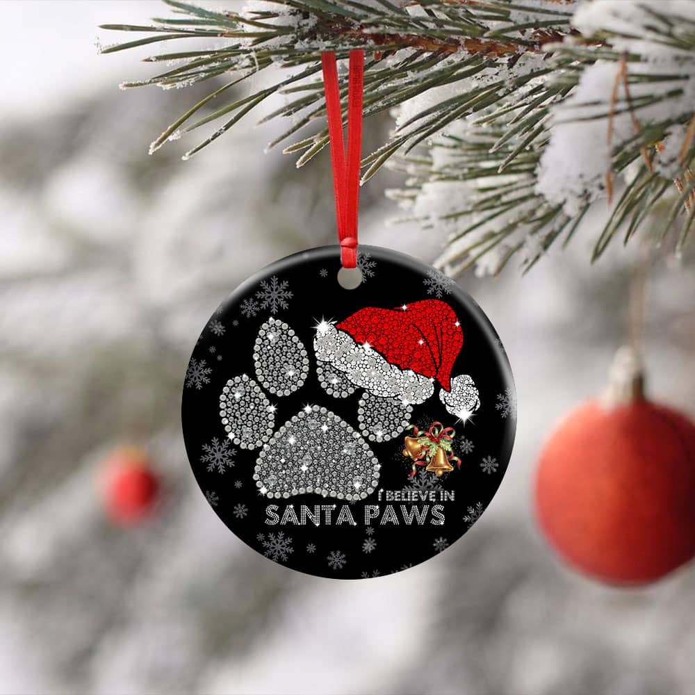 I Believe In Santa Paws Christmas Dog Lovers Ceramic Circle Ornament Personalized Gifts