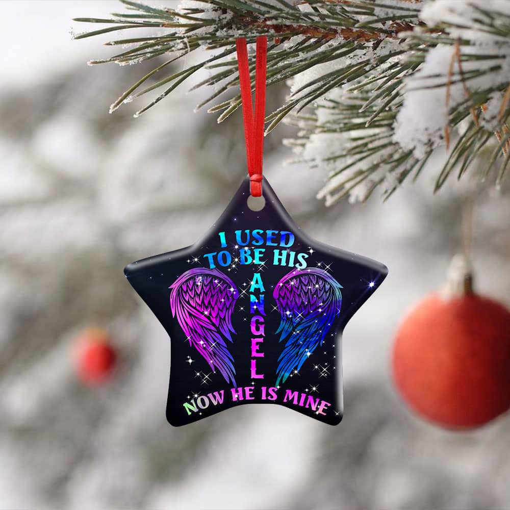 I Used To Be His Angel Now He Is Mine Ceramic Heart Ornament Personalized Gifts