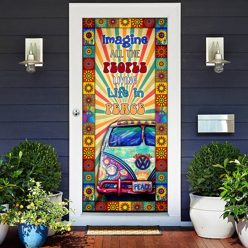 Inktee Store - Imagine All The People Living Life In Peace Hippie No11 Door Cover Image