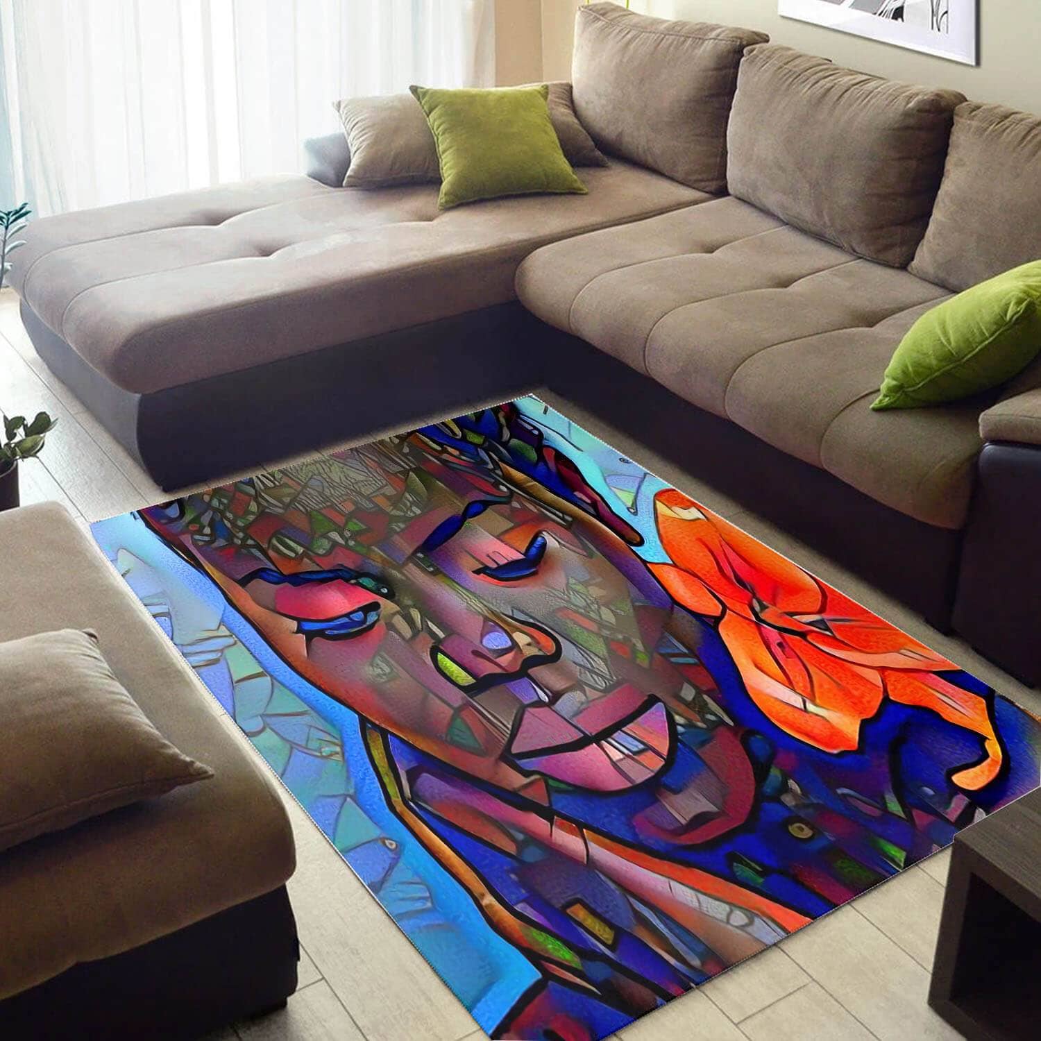 Inspired African American Fancy Print Black Queen Large Carpet Living Room Rug