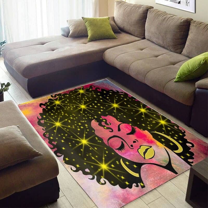 Inspired African American Pretty Natural Hair Black Queen Stars Colorful Large Themed Home Rug