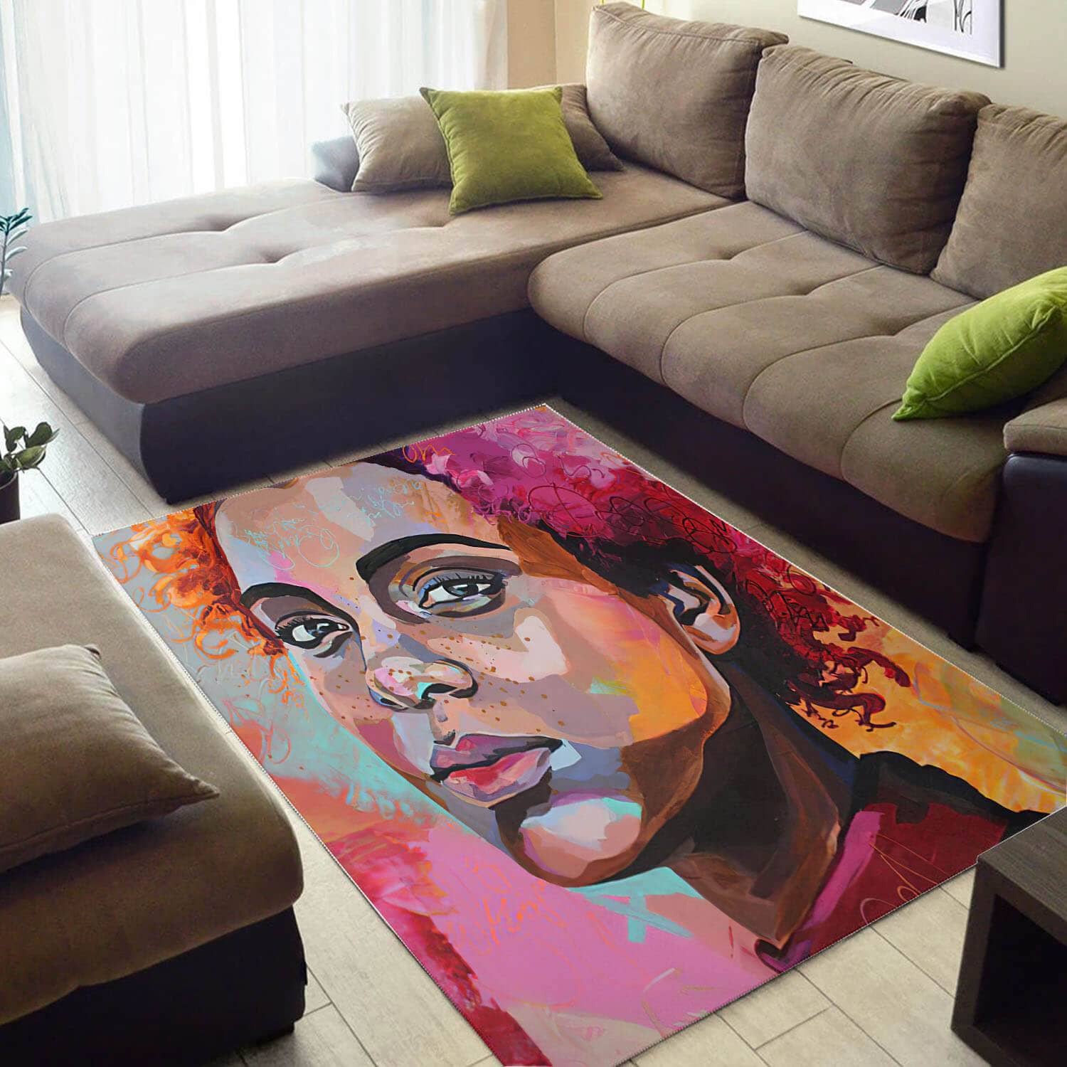 Inspired African Cute Themed Afro Woman Design Floor Living Room Rug