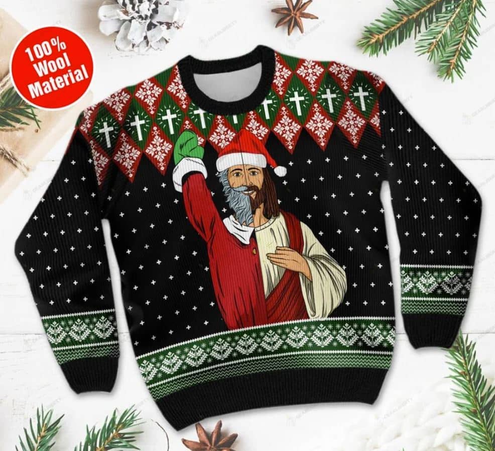 Inktee Store - Jesus And Santa Claus Ugly Christmas Sweater Image