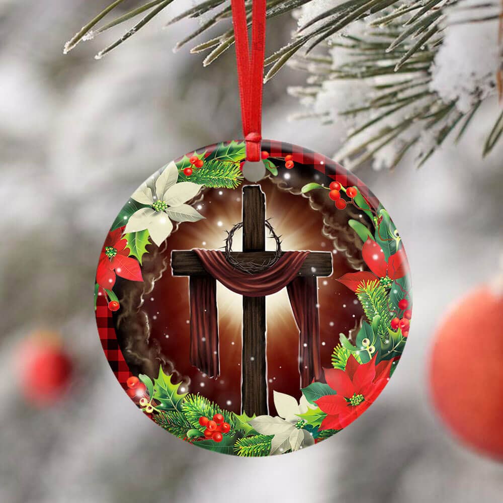 Jesus Christian Cross Christmas Ceramic Circle Ornament Personalized Gifts