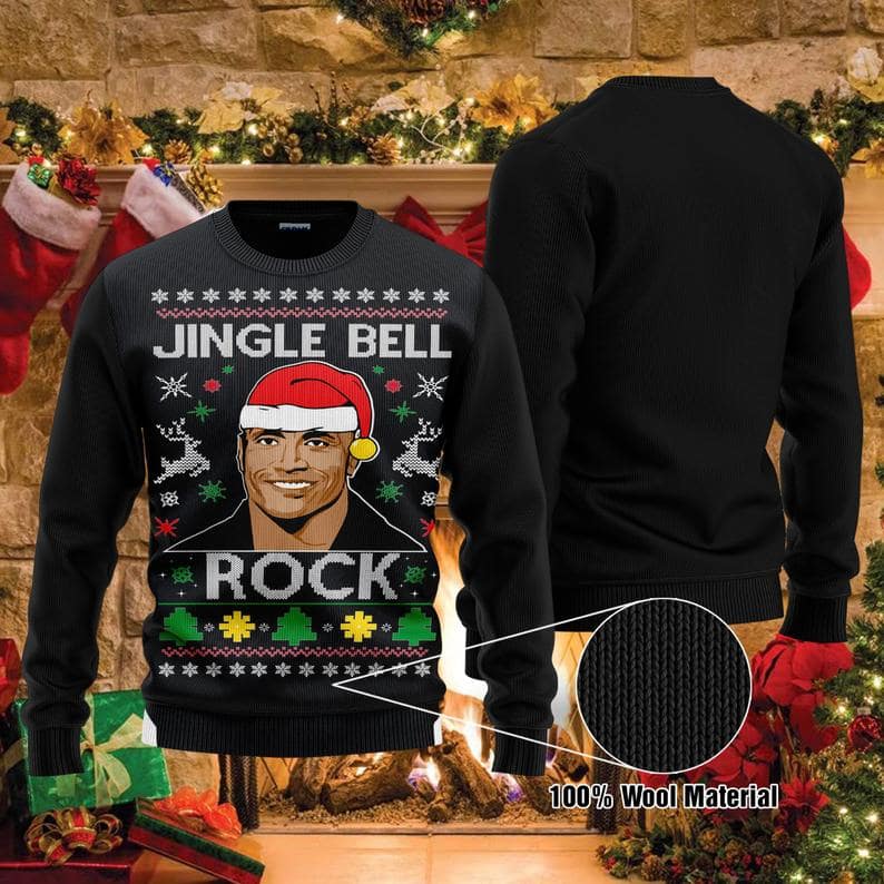 Jingle Bell Rock Dwayne Johnson Christmas 100% Wool Ugly Sweater