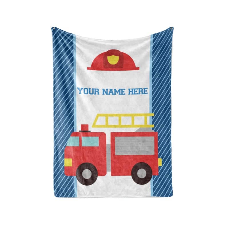 Kids Fire Truck - Personalized Custom Fleece And Sherpa Blankets With Your Child'S Name Fleece Blanket