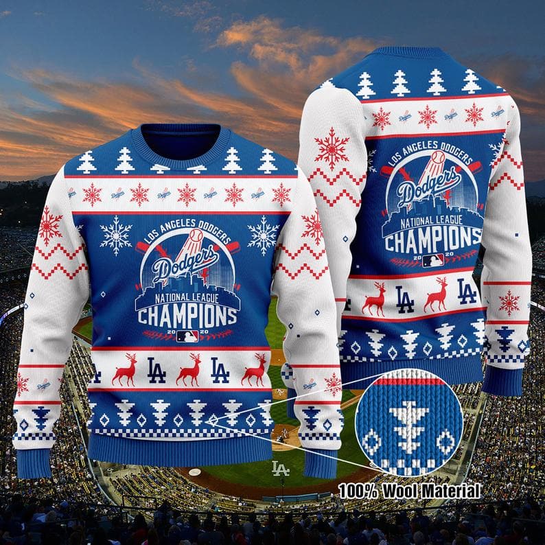 La Dodgers World Series Champions Christmas 100% Wool Ugly Sweater