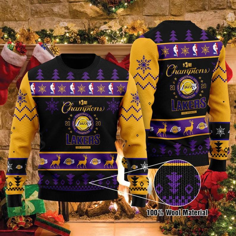 La Lakers Nba Champions Laker Champion Christmas 100% Wool Ugly Sweater