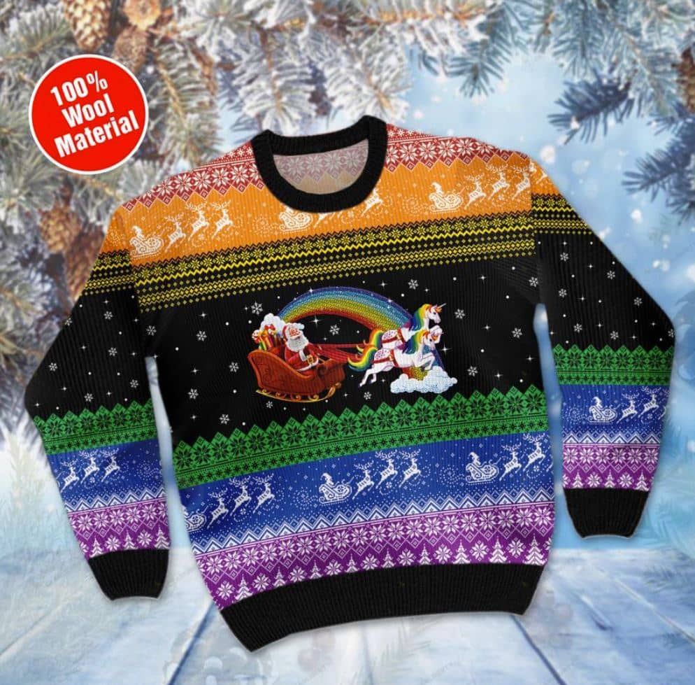 Inktee Store - Lgbt Santa Claus And Unicorn Hohoho Homo Ugly Christmas Sweater Image