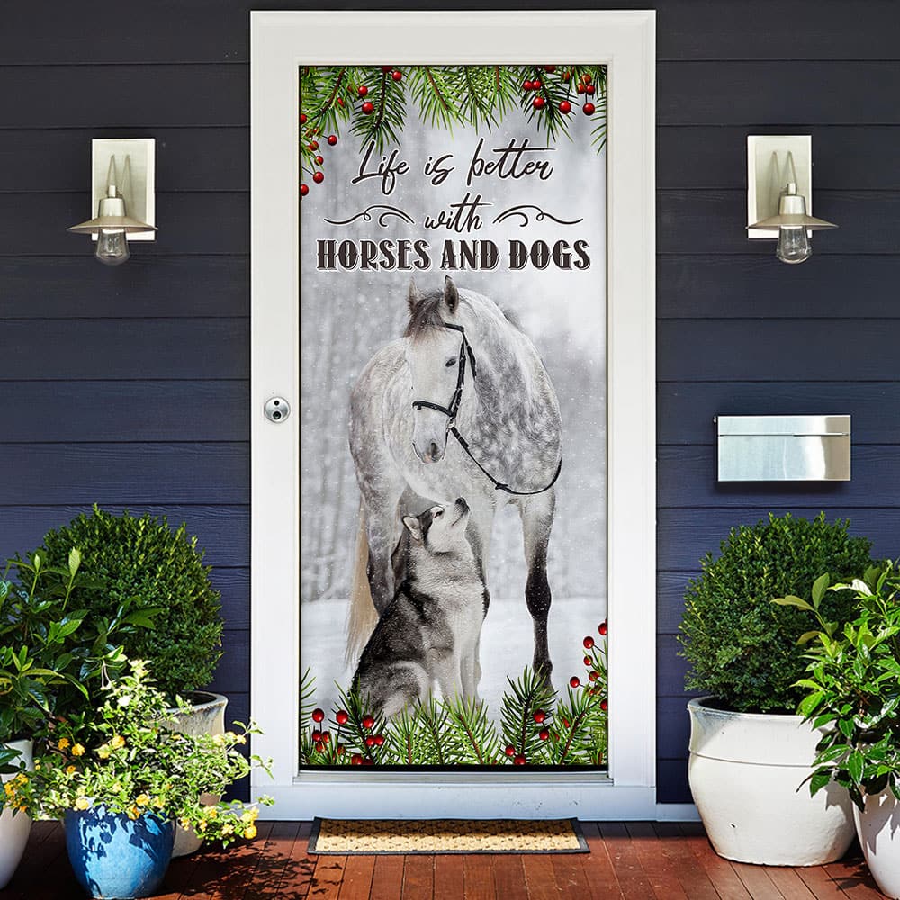 Inktee Store - Life Is Better With Horses And Dogs Christmas Door Cover Image