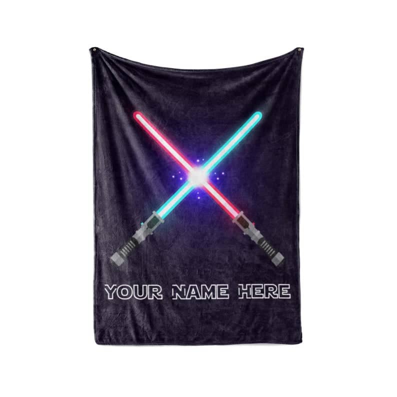 Lightsaber Theme - Personalized Custom Fleece And Sherpa Blankets With Your Child'S Name Fleece Blanket