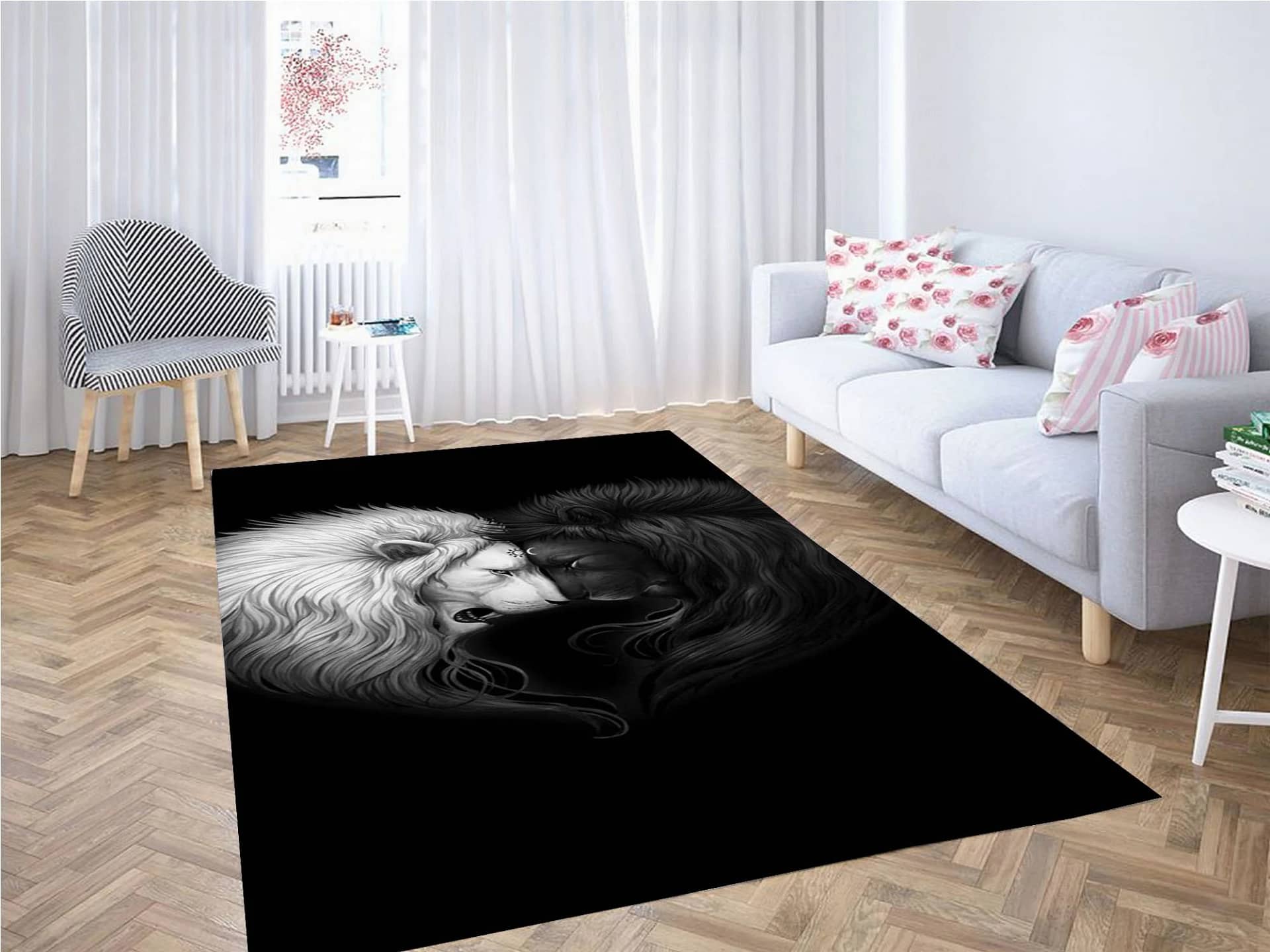 Lion White Black Wallpaper Carpet Rug