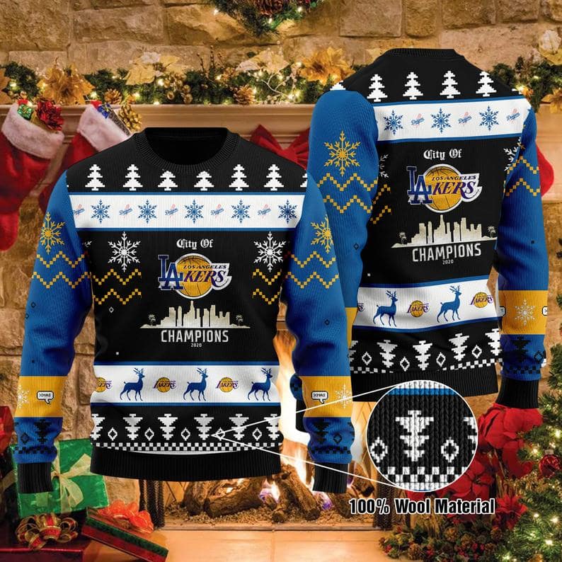 Los Angeles Mixed Lakers La Dodgers City Of Champions Nba Mlb Finals World Series 2020 Ugly Sweater