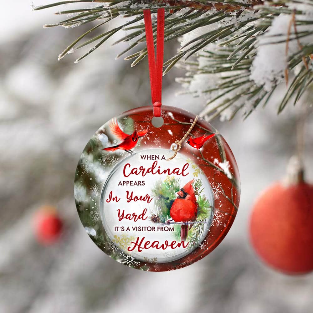 Love In Heaven Cardinal Ceramic Circle Ornament Personalized Gifts