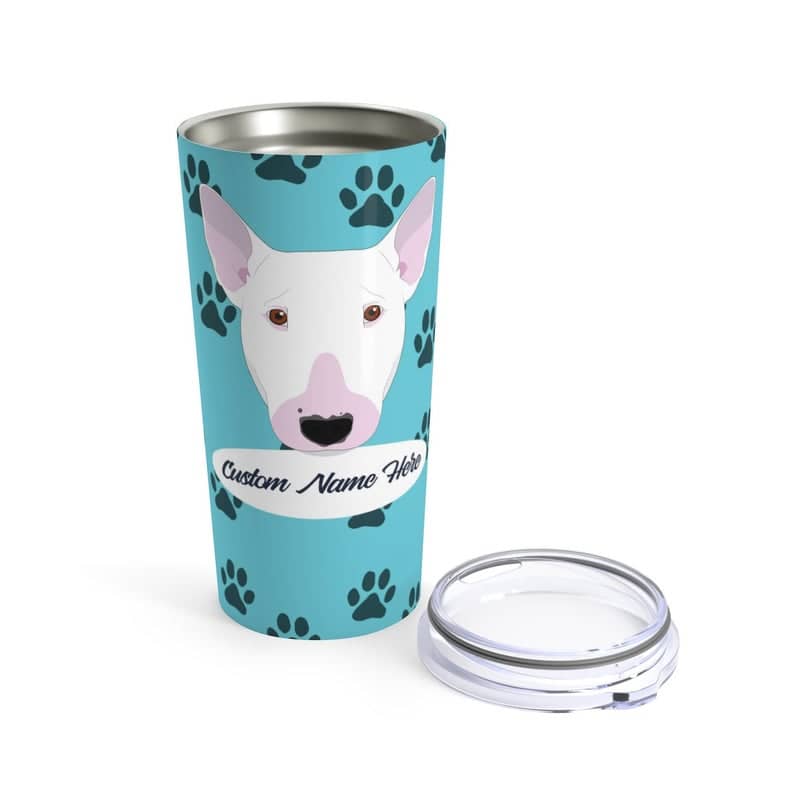 Love My Bull Terrier - Personalized Custom  Travel Mug For Hot Coffee Cold Drinks - 20oz With Lid Dishwasher Safe Stainless Steel Tumbler