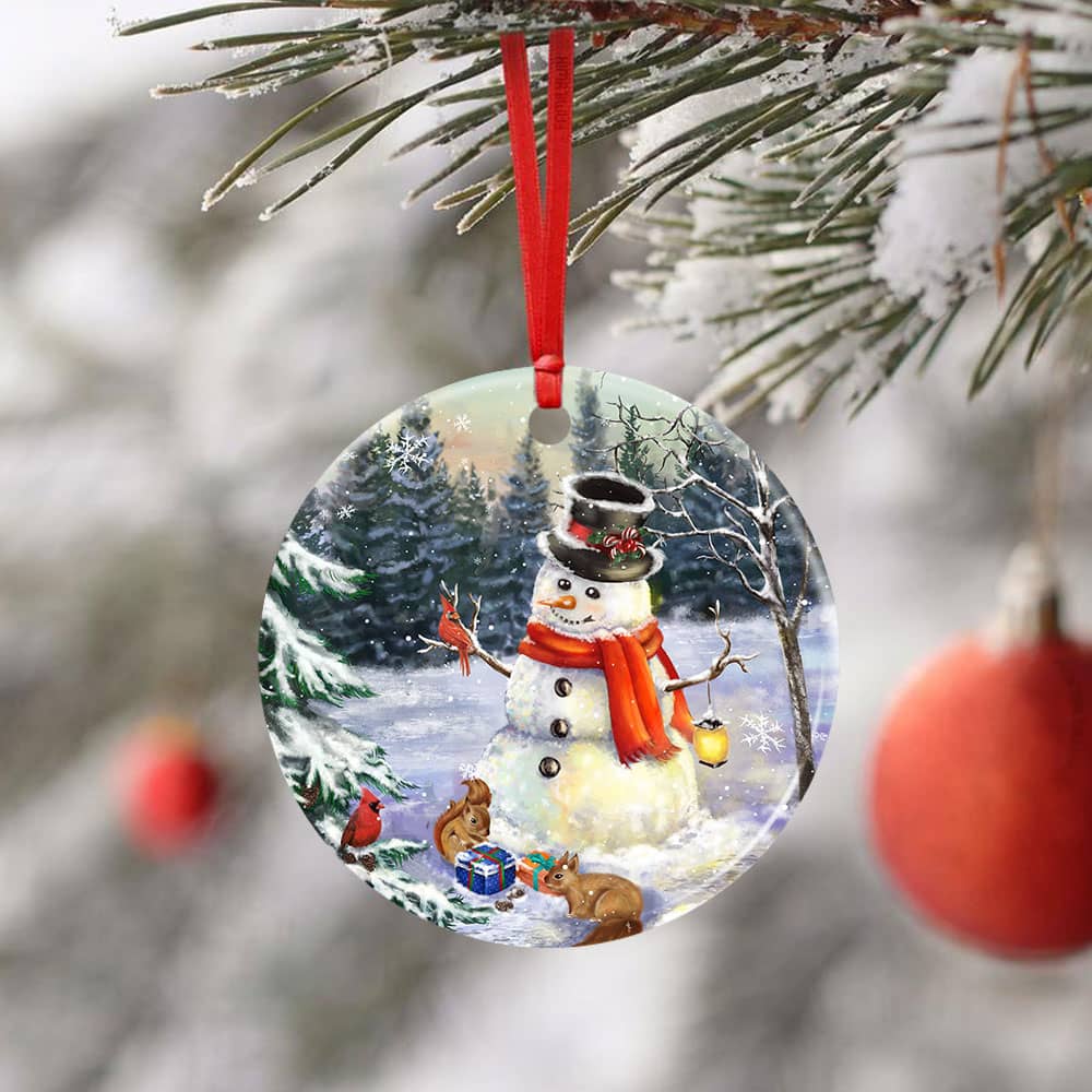 Lovely Snowman Ceramic Circle Ornament Personalized Gifts