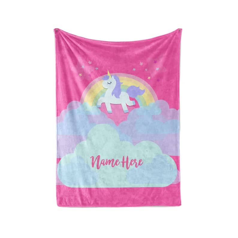 Magical Pink Unicorn - Personalized Custom Fleece And Sherpa Blankets With Your Child's Name Fleece Blanket