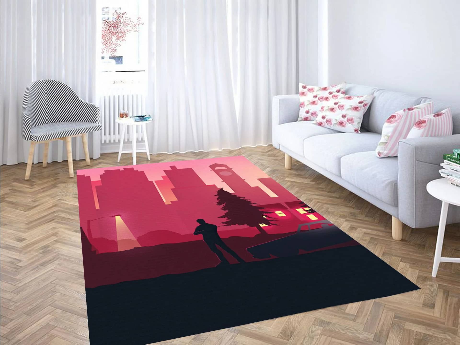 Man Silhouette Vaporwave Carpet Rug
