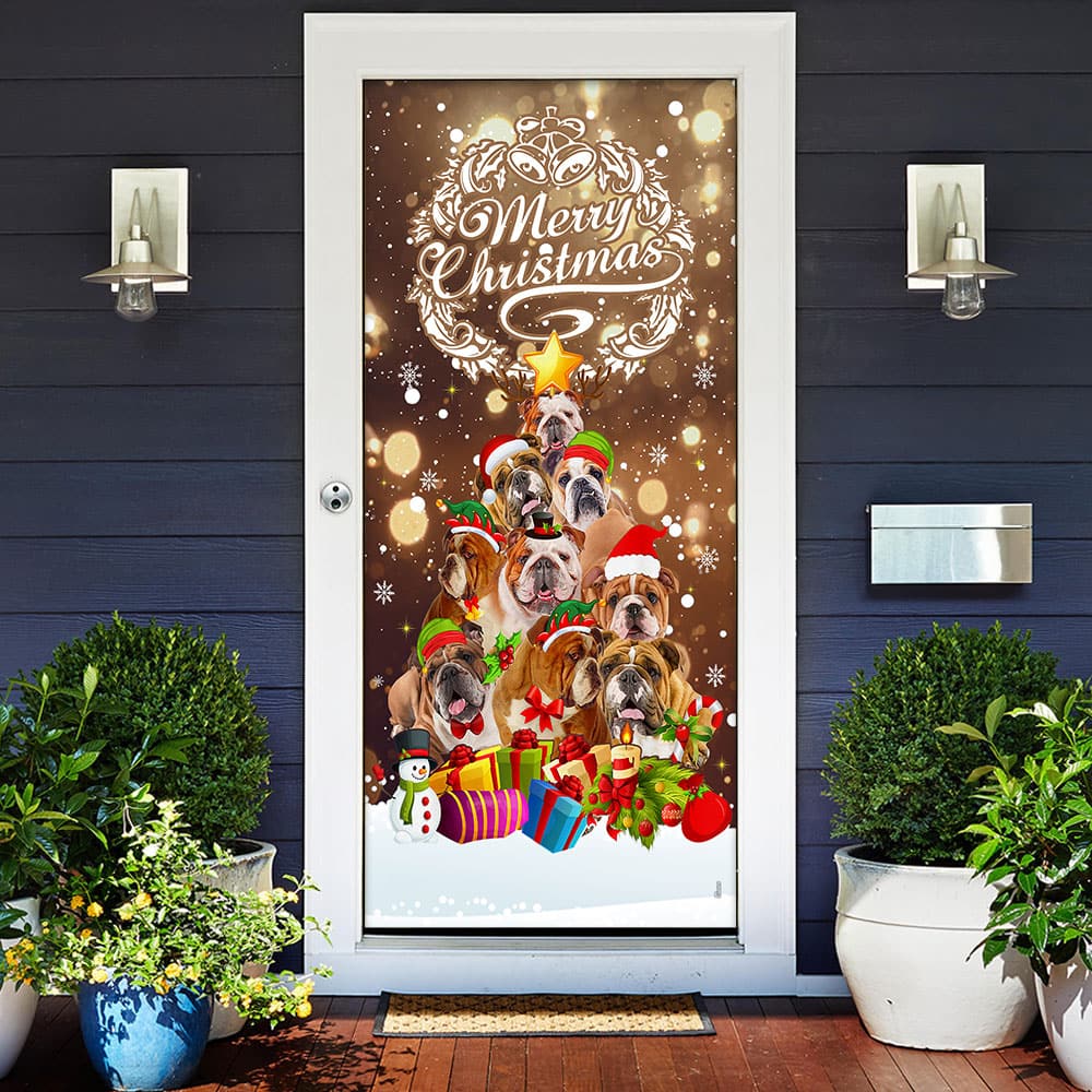Inktee Store - Merry Christmas Bulldog Christmas Tree Door Cover Image