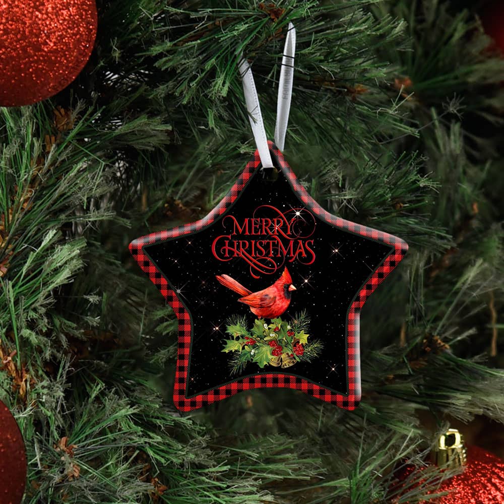 Merry Christmas Cardinal Ceramic Heart Ornament Personalized Gifts