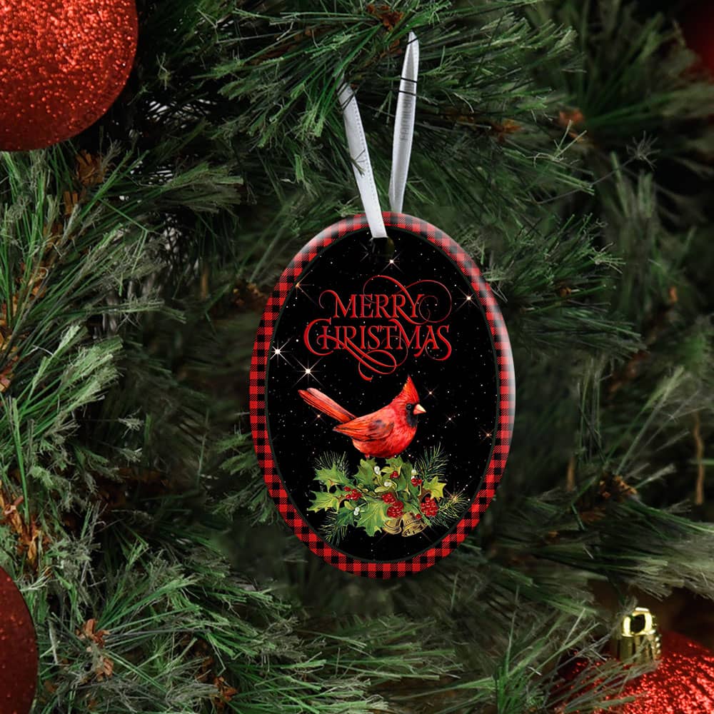 Merry Christmas Cardinal Ceramic Star Ornament Personalized Gifts