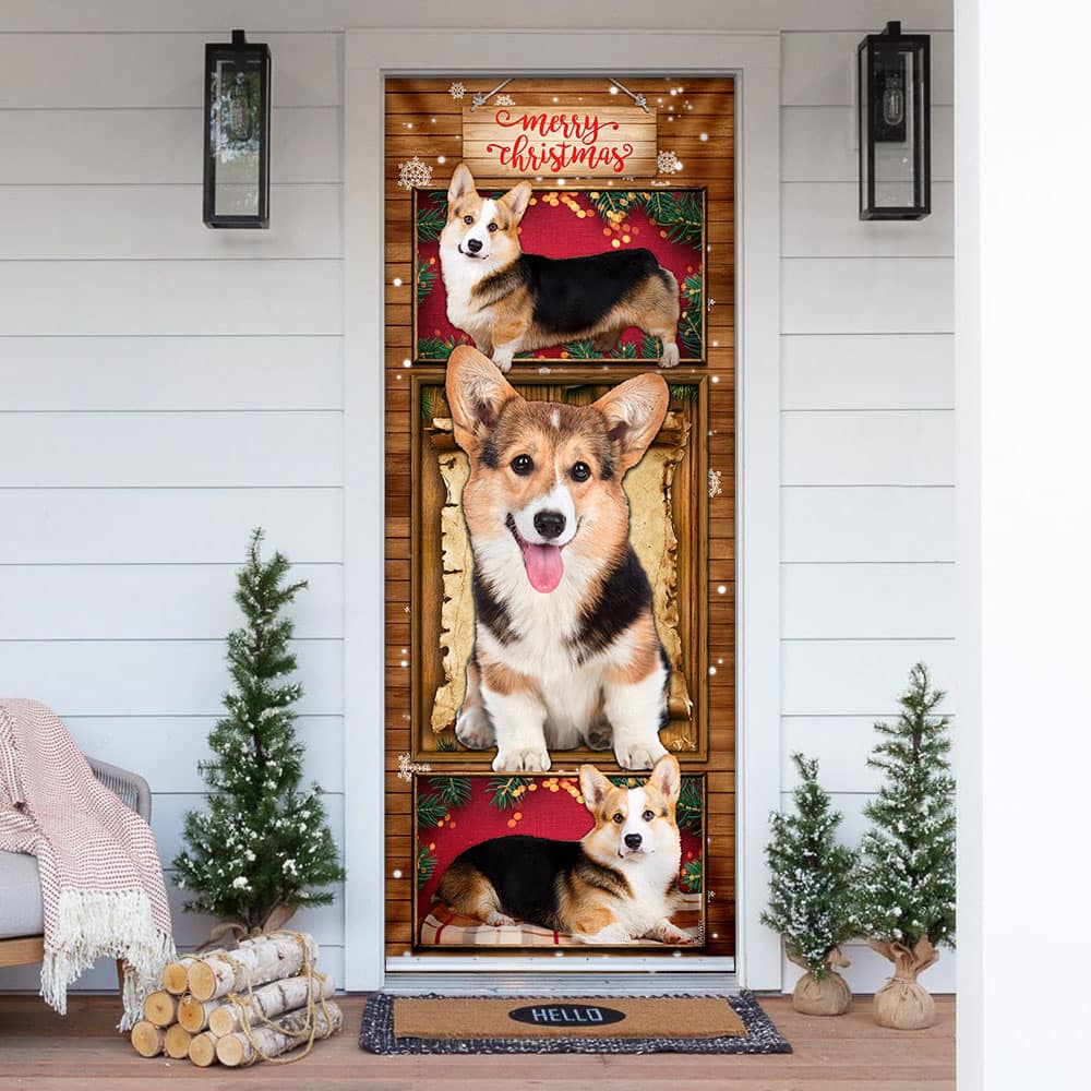 Merry Christmas Corgi Christmas Door Cover