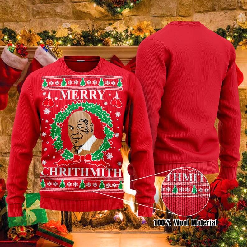 Mike Tyson Boxing Christmas 100% Wool Ugly Sweater