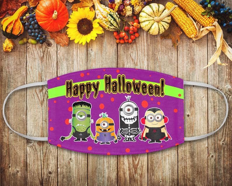 Minion Happy Halloween Fabric Lovers Despicable Me Fans Pumpkin Skeleton Face Mask
