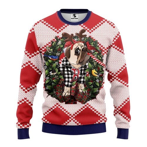 Mlb Boston Red Sox Pug Dog Christmas Ugly Sweater