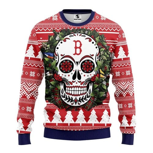 Mlb Boston Red Sox Skull Flower Christmas Ugly Sweater
