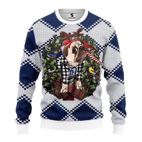 Mlb Detroit Tigers Pug Dog Christmas Ugly Sweater