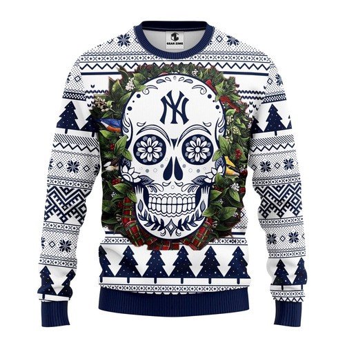 Mlb New York Yankees Skull Flower Christmas Ugly Sweater