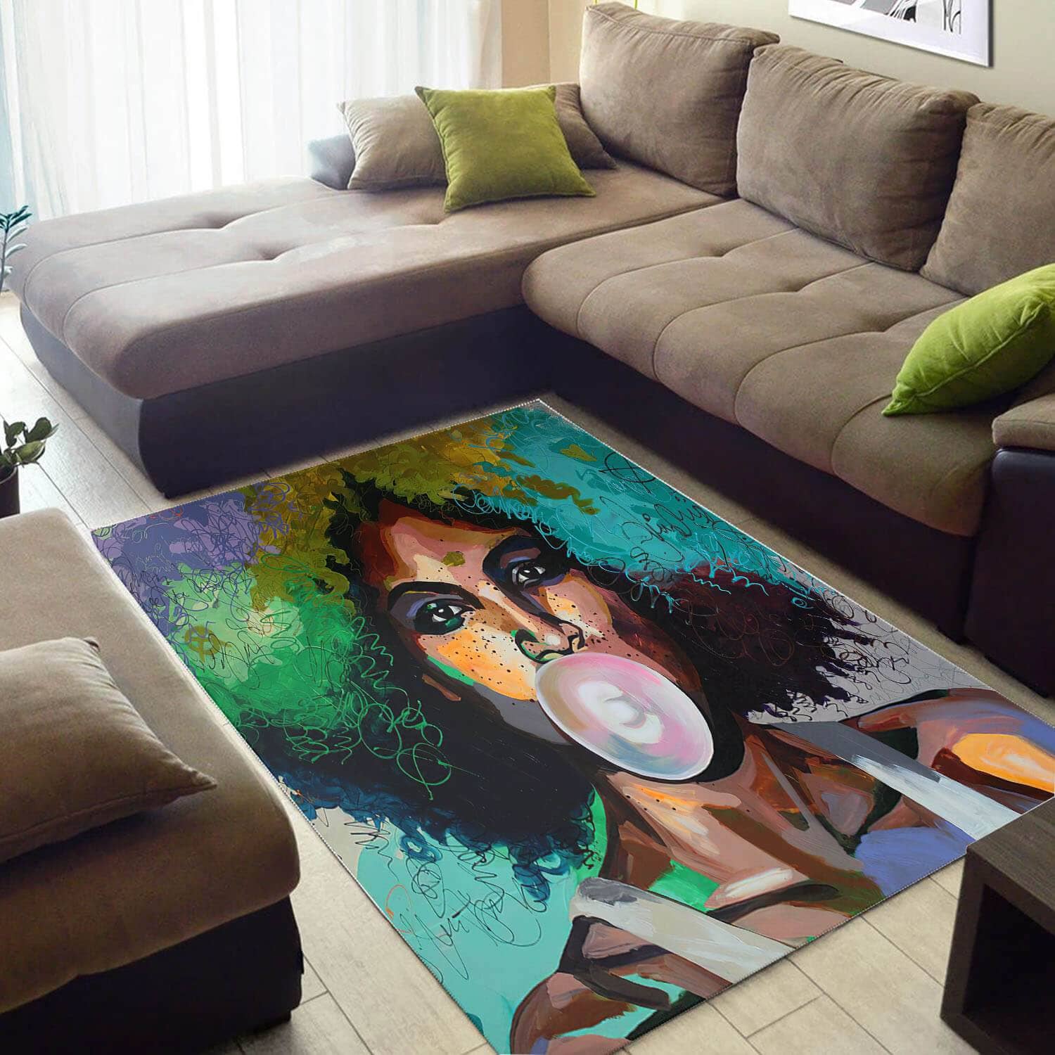 Modern African American Cute Themed Afro Lady Large Style Rug