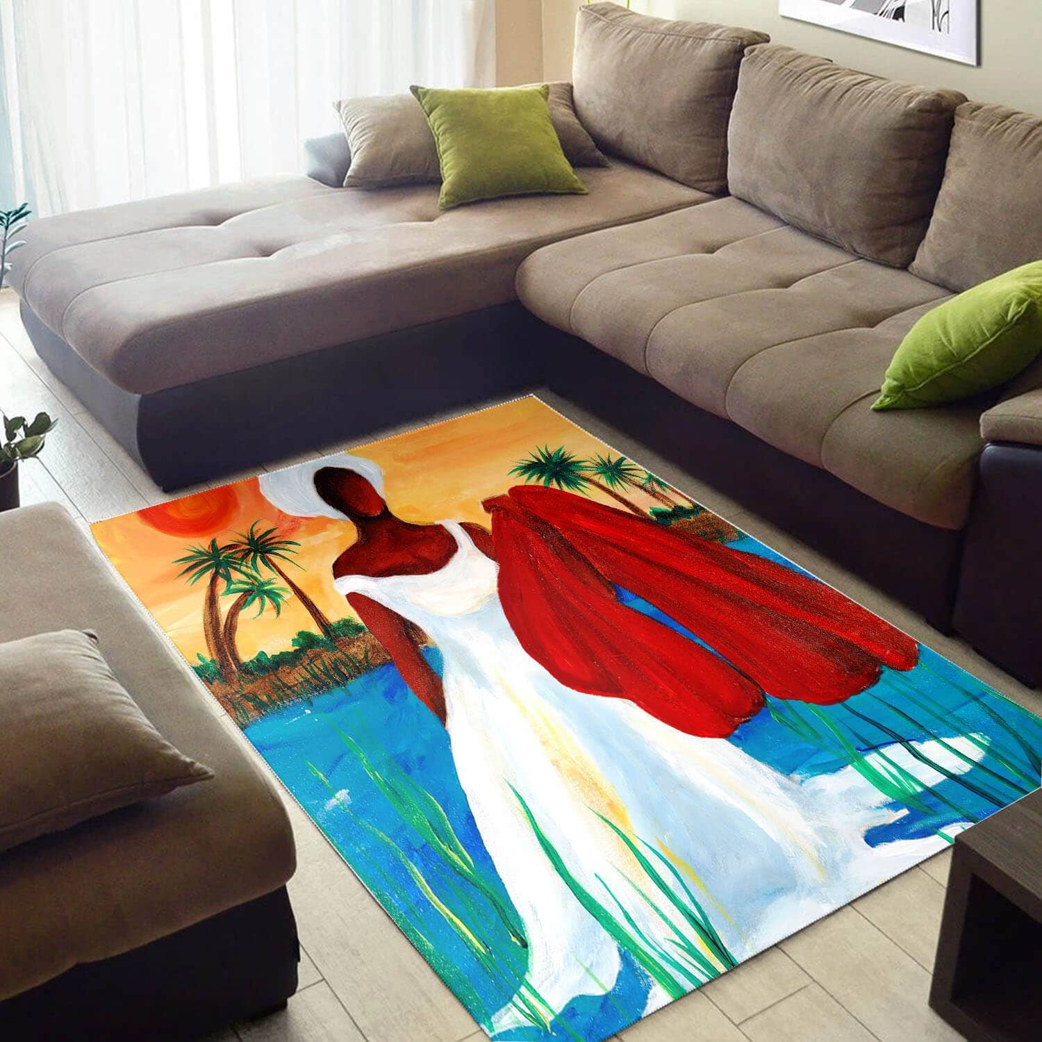 Modern African American Fancy Afrocentric Afro Girl Style Floor Inspired Living Room Rug