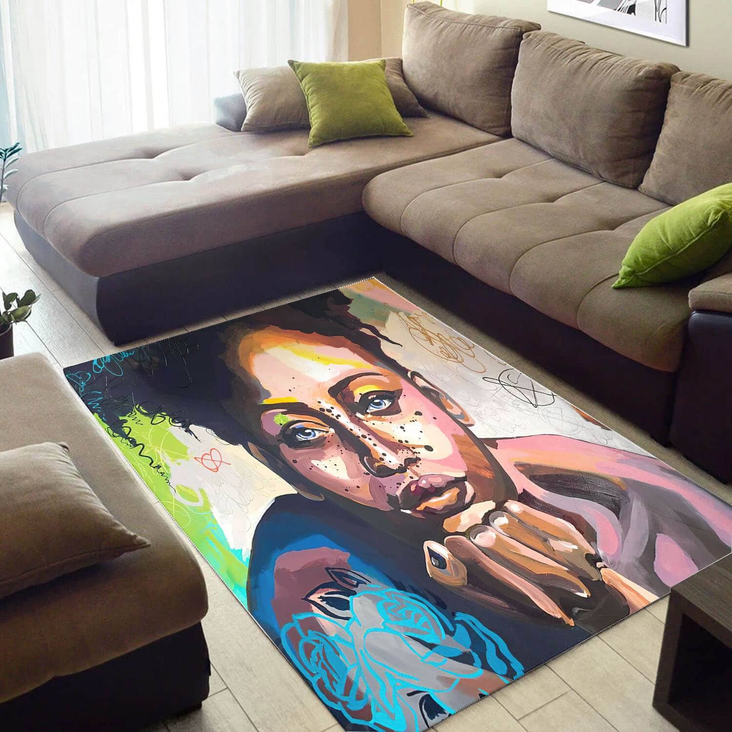 Modern African Fancy Style Melanin Woman Large Living Room Rug