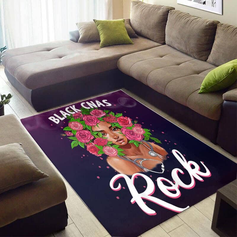 Modern African Pretty Themed Afro Lady Black Cnas Rock Style Rug