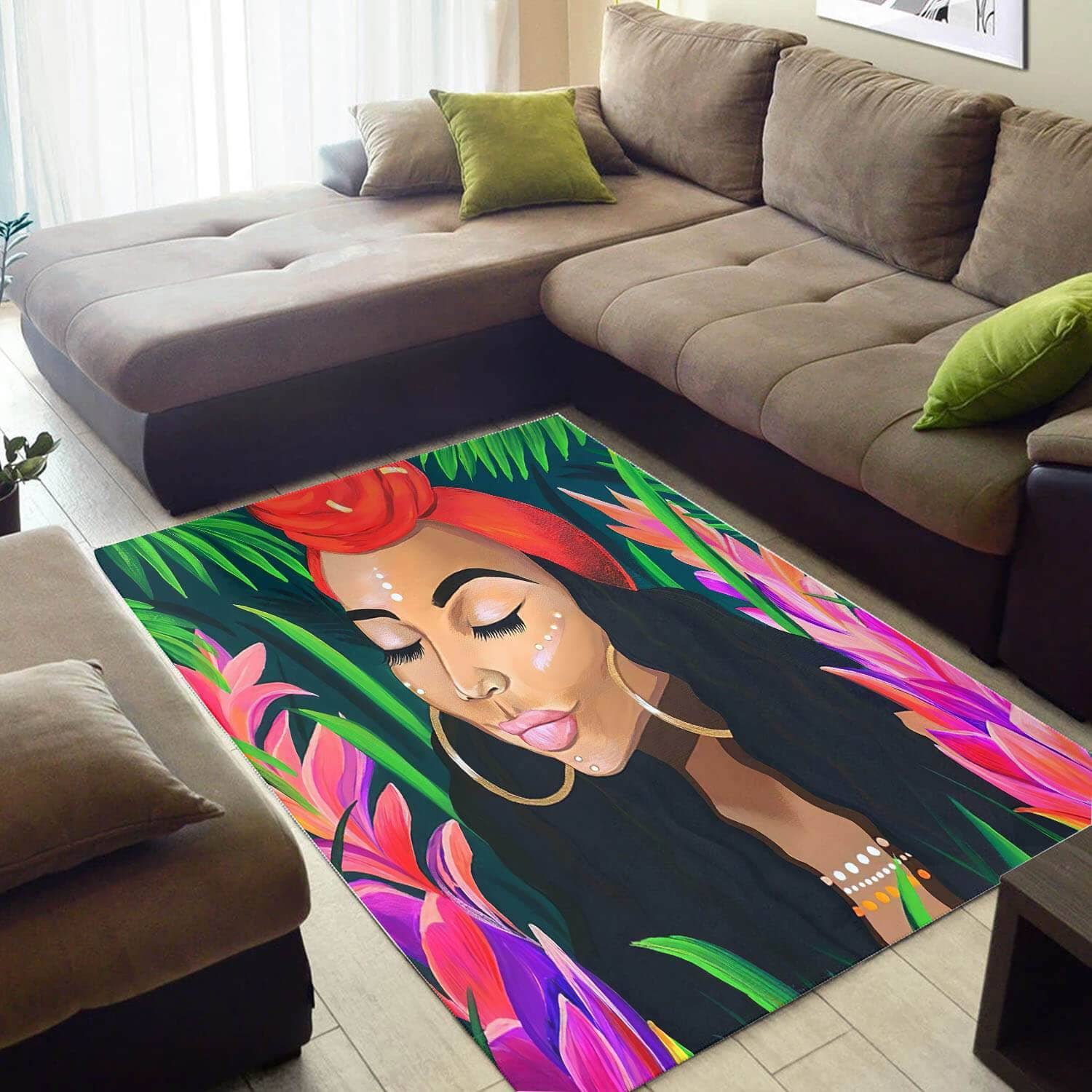 Modern African Style Fancy Afro Woman Themed Carpet Rug