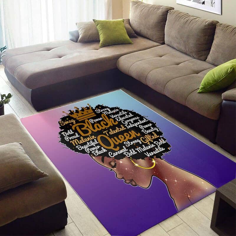 Modern African Style Fancy Print Black Girl Melanin Queen Design Floor Carpet Room Rug